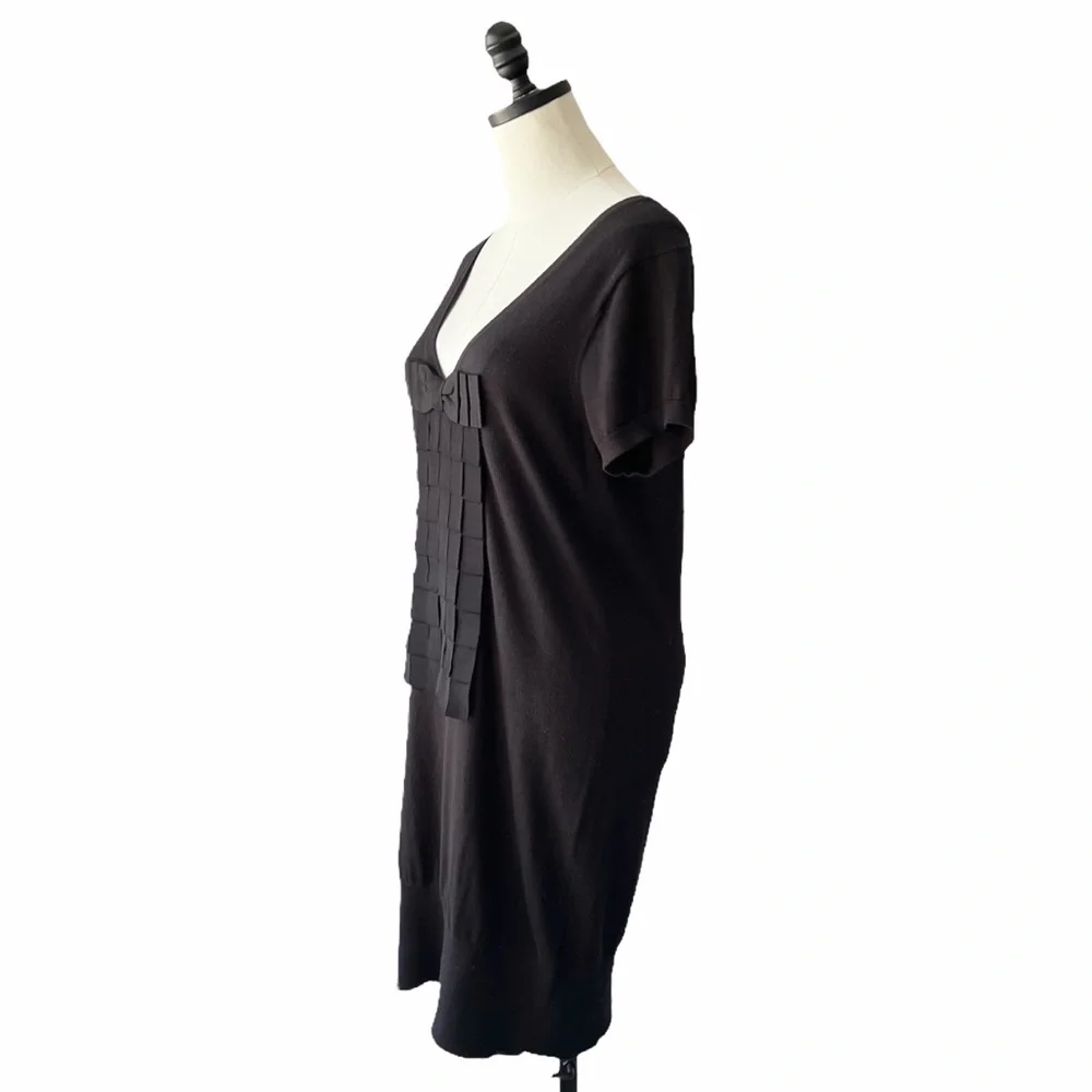 Ted Baker Black Cotton Knit V Neck Ribbon Dress | 3 (M) - Picture 4 of 10